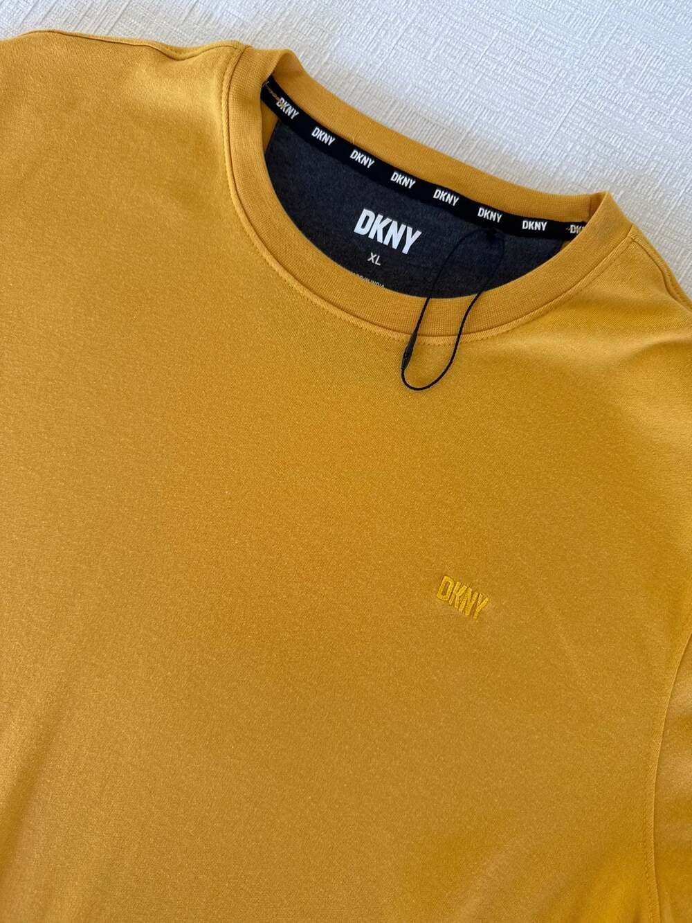 DKNY Men's Mustard Yellow Embroidered Logo T-Shirt Size XL